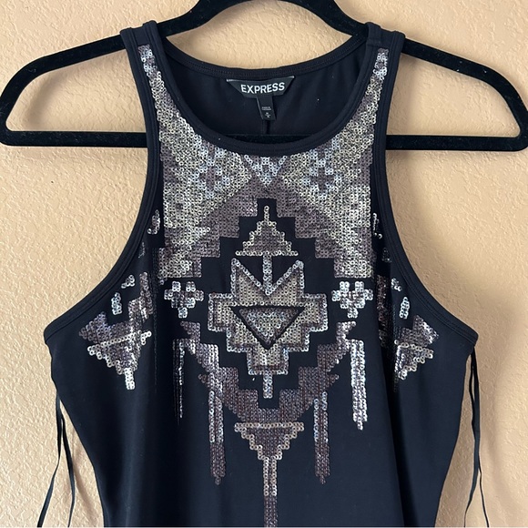 EXPRESS Black Aztec Sequin Bodycon Dress - Medium - Picture 3 of 9